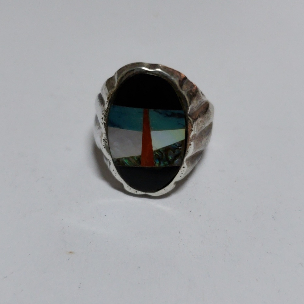 Sterling silver oval inlay ring